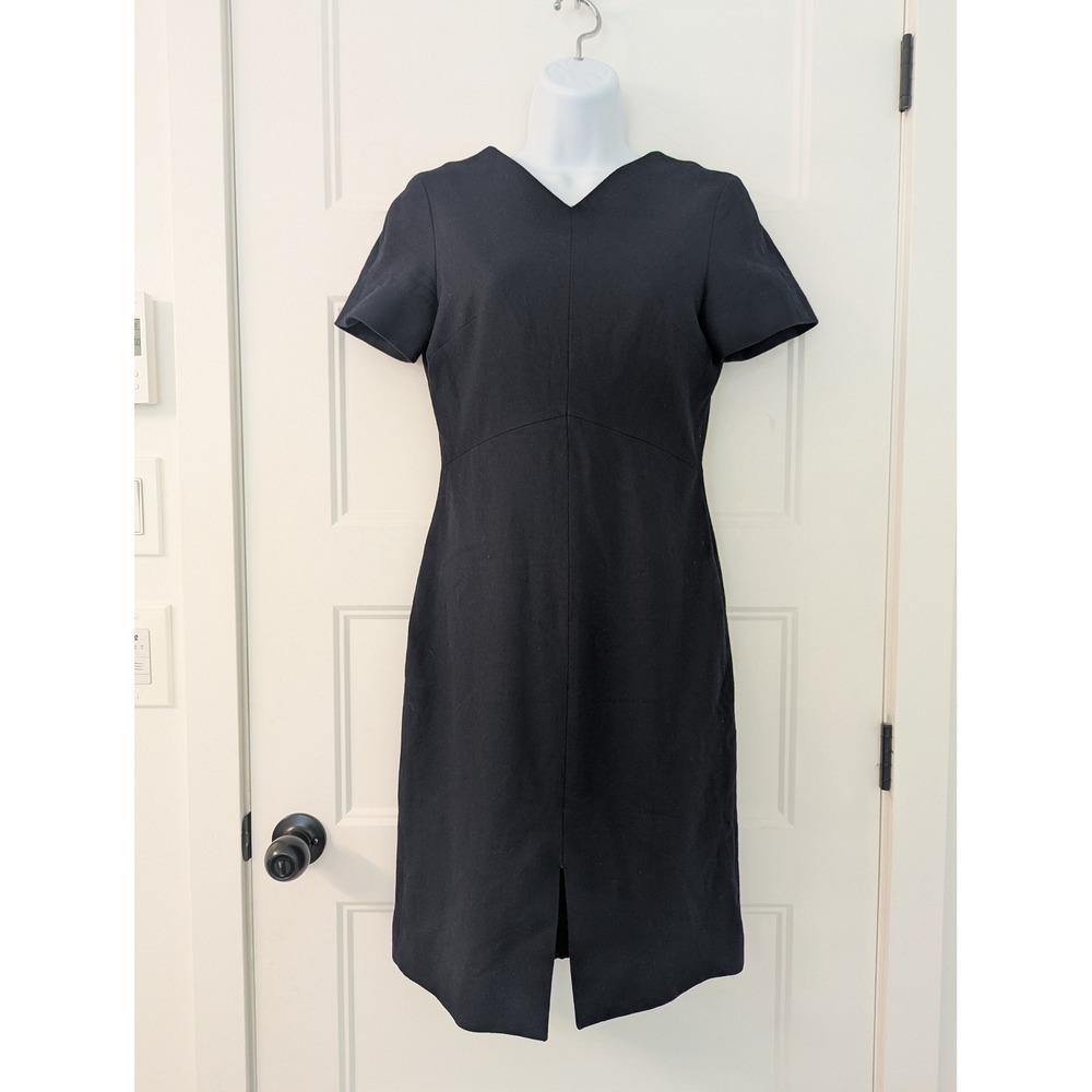 COS Women Navy Blue Wool Cashmere Blend V-Neck Sheath Dress Size 4 Short Sleeve